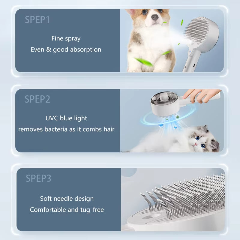 Easy 3 In 1 Pet Grooming Steam Brush