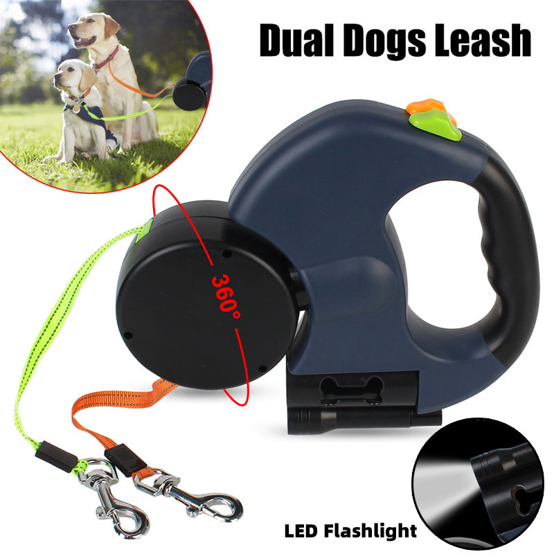 Built In Light Tangle Free Dual Dog Walking Leash